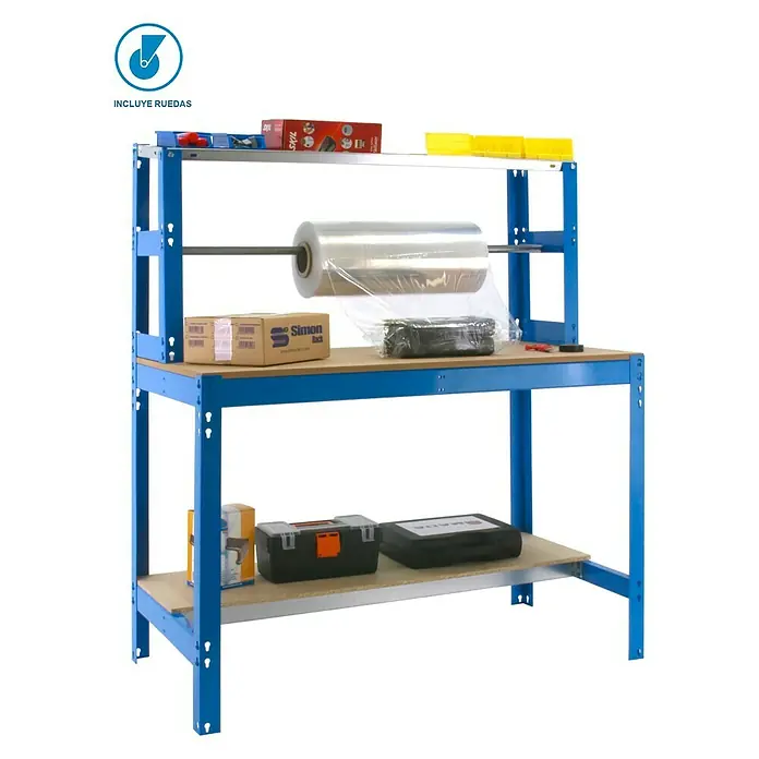 Simonrack Simonwork Banco de trabajo BT4 Mobile - L x An x Al: 76 x 151 x 144,5 cm, Capacidad de carga: 280 kg, Azul
