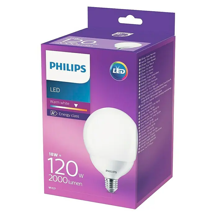 Philips Bombilla LED Globo - 18 W, E27, Color de luz: Blanco cálido, Redonda