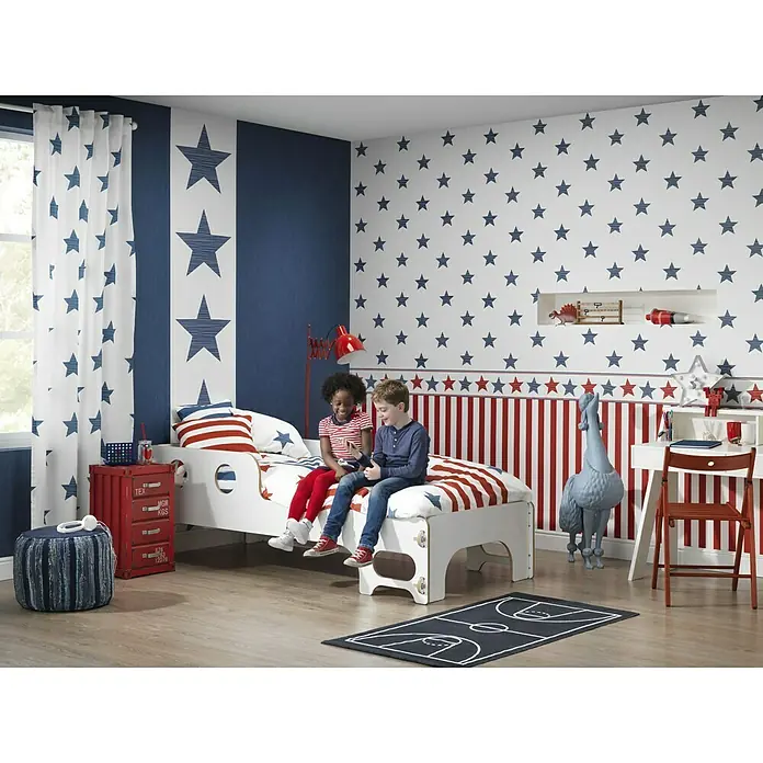 Rasch Bambino Papiertapete - Blau, Uni, 10,05 x 0,53 m - Stimmungsaufnahme