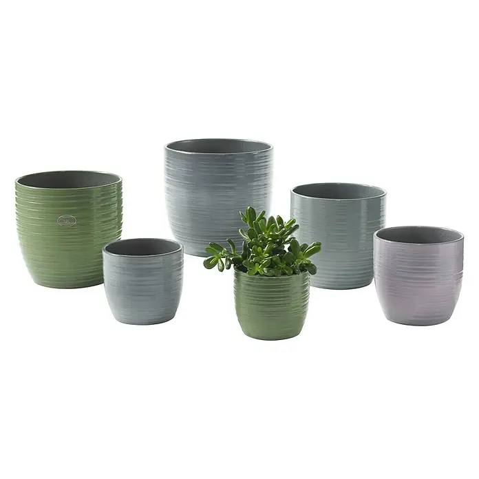 SK Okrugla tegla za biljke Bergamo - Vanjska dimenzija (ø x V): 24 x 23 cm, Svijetlosive boje, Keramika, Sjaj - Proizvod u upotrebi