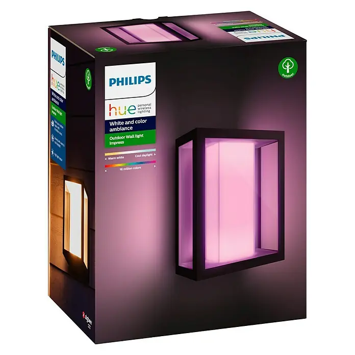Philips Hue LED-Außenwandleuchte White & Color Ambiance Impress - 8 W, 11,7 x 19 x 24 cm, Schwarz, IP44