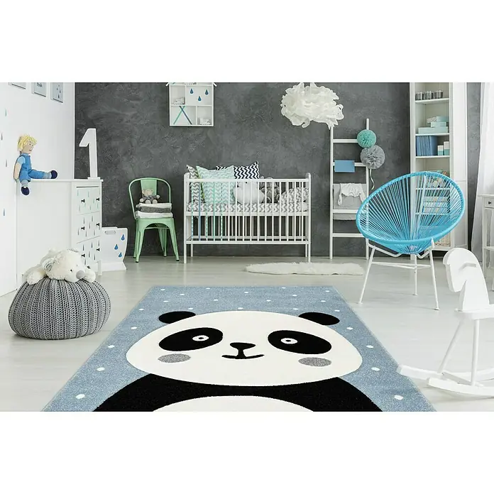 Kayoom Kurzflorteppich Panda - Blau, 150 x 80 cm, 100 % Polypropylen - Stimmungsaufnahme