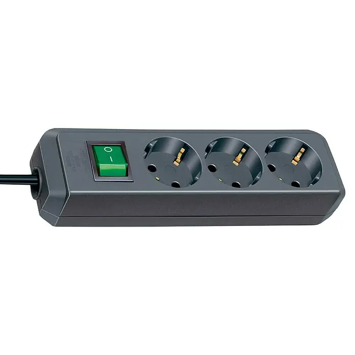 Brennenstuhl Eco-Line Steckdosenleiste - Anzahl Steckdosen Schuko: 3 Stk., Schwarz, Kabellänge: 1,5 m, Max. Anschlussleistung: 3.680 W