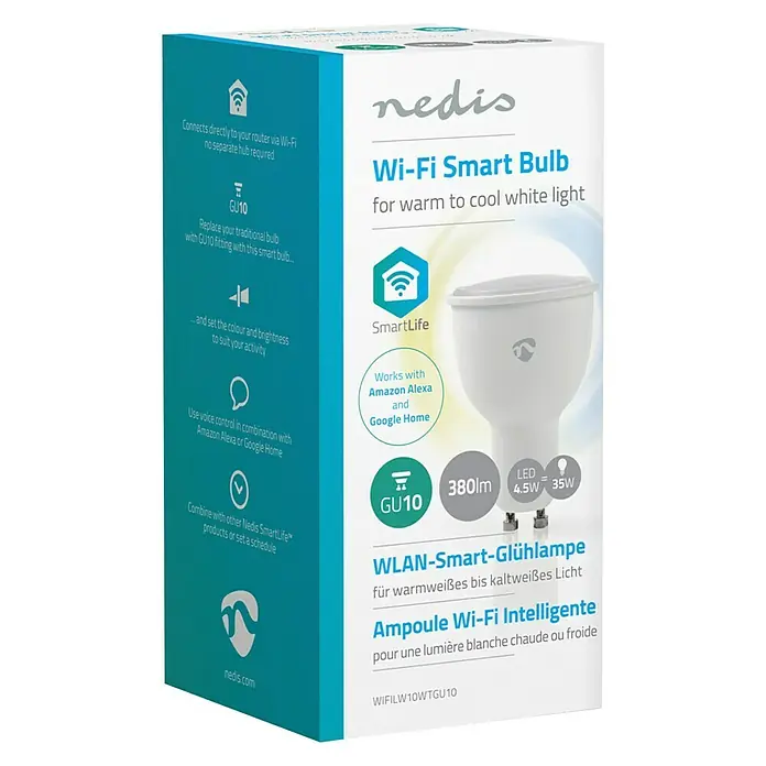 Nedis Smartlife LED-Leuchtmittel - 1 Stk., GU10, 4,5 W, Einstellbare Farbtemperatur, Dimmbar - Vorderansicht