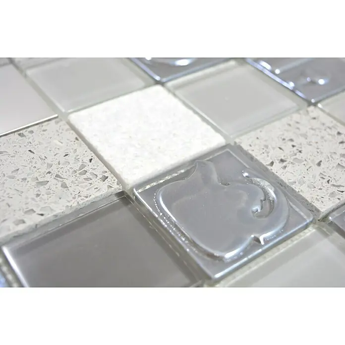 Mosaikfliese Quadrat Crystal XCM 8RK39 - 30 x 30 cm, Grau/Blau/Weiß, Glänzend - Detailaufnahme