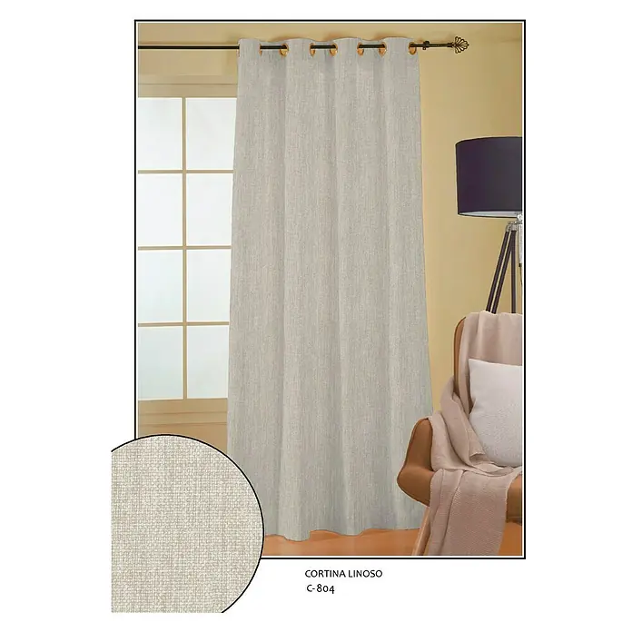 Cortina con ollaos Linoso - 140 x 260 cm, 100% poliéster, Gris tostado