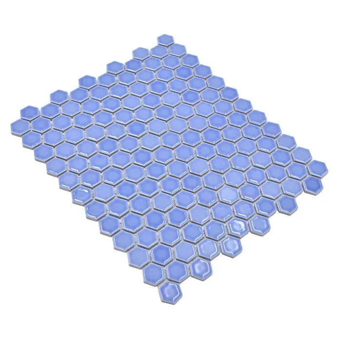 Mosaikfliese Hexagon Uni HX 280 - 26 x 30 cm, Blau, Glänzend - Rechte Seitenansicht