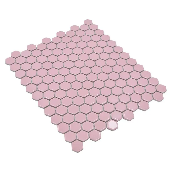 Mosaikfliese Hexagon Uni HX 220 - 26 x 30 cm, Rosa, Glänzend - Rechte Seitenansicht