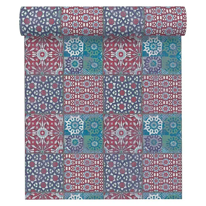 AS Creation Il Decoro Vliestapete - Blau/Rot, Fliesenoptik, 10,05 x 0,53 m - Vorderansicht