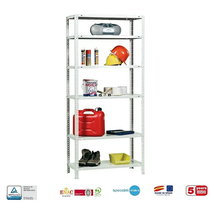 Simonrack Simonclassic Estantería metálica Advantage - L x An x Al: 40 x 90 x 200 cm, Capacidad de carga: 75 kg/balda, Número de baldas: 6 ud., Atornillado, Blanco