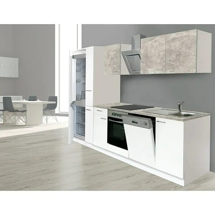 Respekta Küchenzeile KB310WWBSCGKE178G - Breite: 310 cm, Mit Elektrogeräten, Weiß