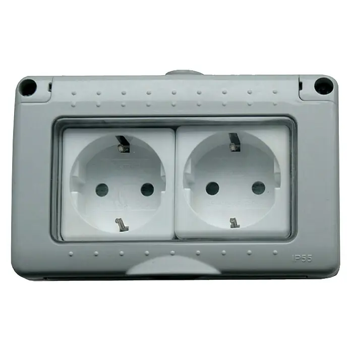 Fontini BF-19 Enchufe para estancias con humedad - x 2, Horizontal, Montaje en la pared, IP55, Gris
