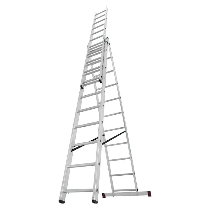 Krause Corda Escalera multiusos - Altura de trabajo: 7,25 m, 3 x 11 peldaños, Aluminio - Vista de perfil izquierdo