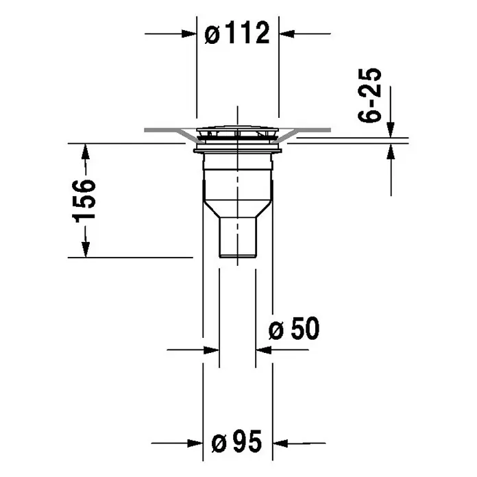 Duravit Duschwannenablauf - Durchmesser Ablauf: 90 mm, Chrom, Abgang: Senkrecht - Skizze