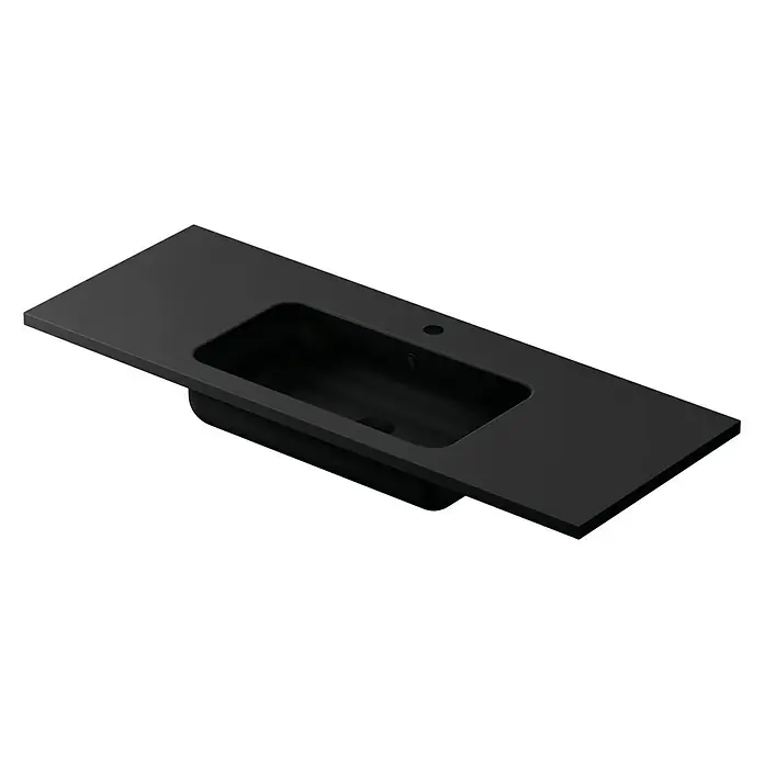 Lavabo Zeppelin mate - 120,5 x 45,5 cm, Orificios para grifo: Medio, Con desbordamiento, Negro