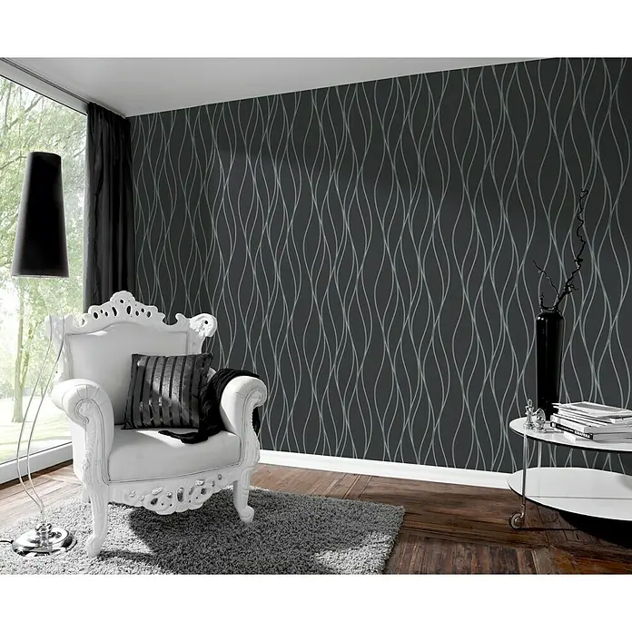 AS Creation Trendwall Vliestapete Welle - Schwarz/Weiß, Wellen, 10,05 x 0,53 m - Stimmungsaufnahme