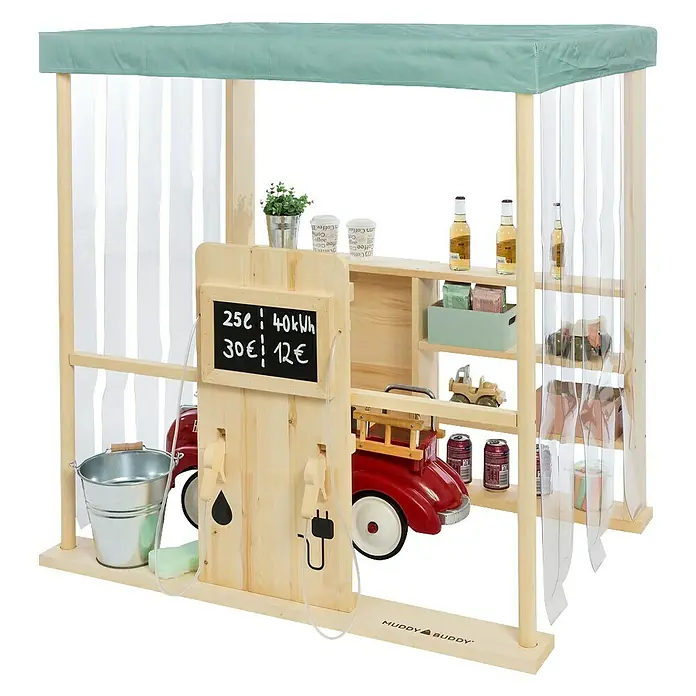 Muddy Buddy Kinder-Kaufladen Bubble Catcher - L x B x H: 115 x 90 x 115 cm, Holz, Salbeigrün/Natur