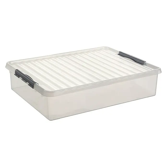 Sunware Aufbewahrungsbox Q-Line - L x B x H: 80 x 50 x 18 cm, Kunststoff, Transparent, Farbe Griff: Schwarz - Linke Seitenansicht