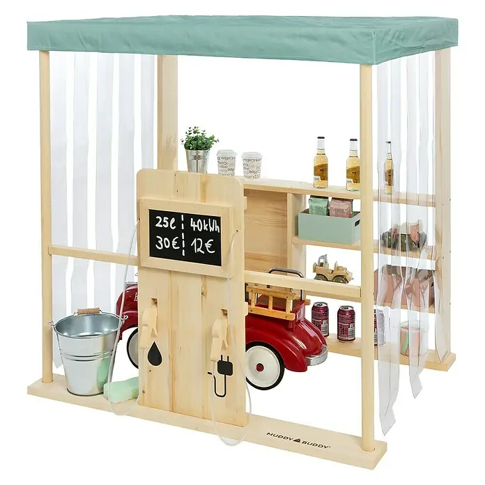 Muddy Buddy Kinder-Kaufladen Bubble Catcher - L x B x H: 115 x 90 x 115 cm, Holz, Salbeigrün/Natur - Vorderansicht