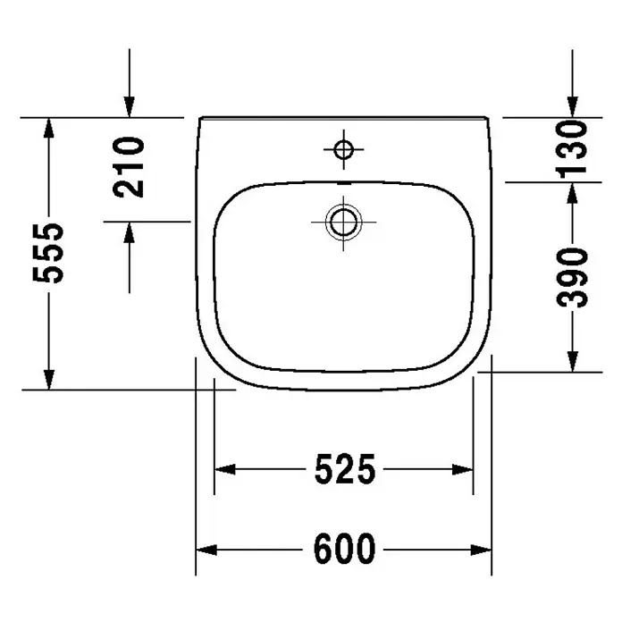 Duravit D-Code Waschtisch Vital Med - 60 x 55,5 cm, Ohne Spezialglasur, Hahnloch: Mitte, Mit Überlauf, Weiß