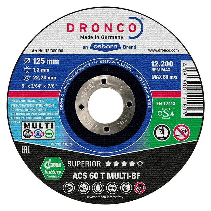 Dronco Trennscheibe ACS 60 T Multi - Durchmesser Scheibe: 125 mm, Stärke Scheibe: 1,2 mm, Geeignet für: Edelstahl - Vorderansicht