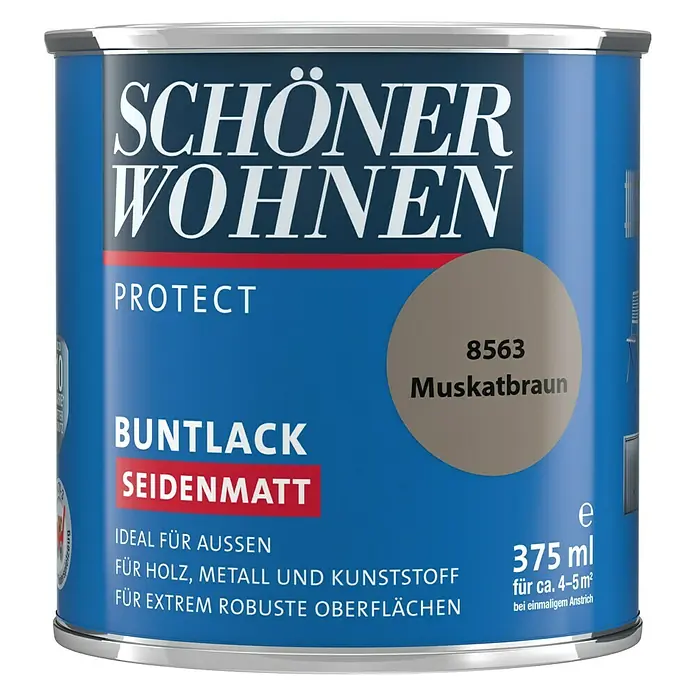 SCHÖNER WOHNEN-Farbe Protect Buntlack Protect - Muskatbraun, 375 ml, Seidenmatt - Vorderansicht