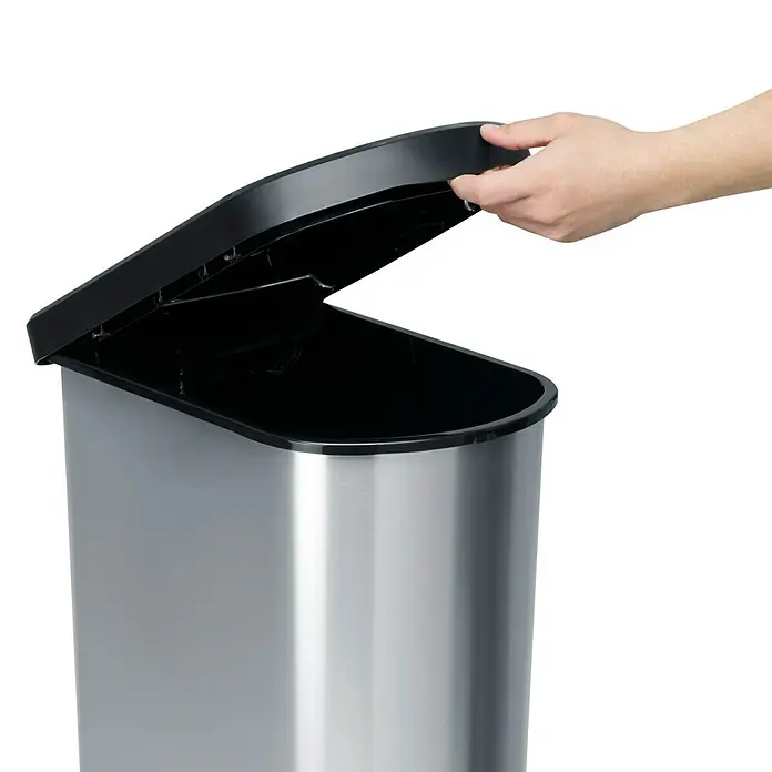 Rotho Kanta za otpad s nožnim mehanizmom Duo Paso - 2 x 25 l, Metalik srebrne boje, Crne boje, Ovalno, Polipropilen - Pogled s desne strane