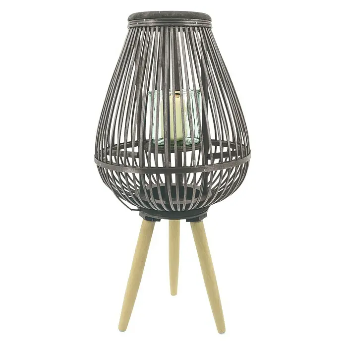 Windlicht - Ø x H: 15 x 61 cm, Grau, Rund - Vorderansicht
