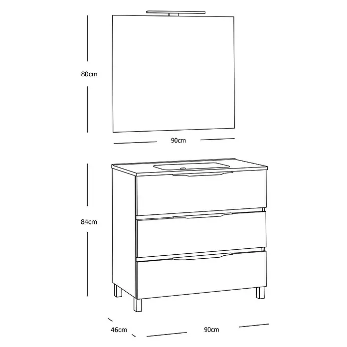 Conjunto de mueble de baño Abril - 90 cm, 3 piezas, Blanco, Mate