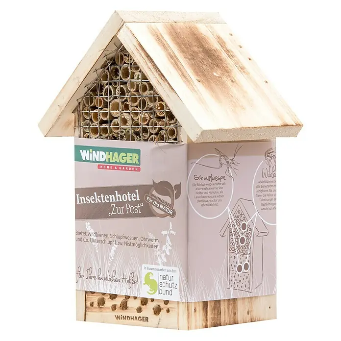 Windhager Insektenhotel Zur Post - 12 x 20 x 27 cm, Natur