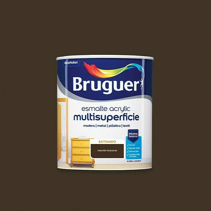 Bruguer Esmalte de color Acrylic Multisuperficie - Marrón Toscana, 750 ml, Satinado