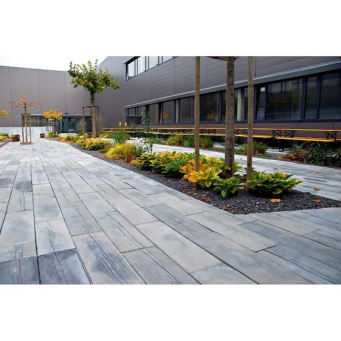 Gehwegplatte Woodstock - L x B x S: 89 x 25 x 4,5 cm, Anthrazit, Beton