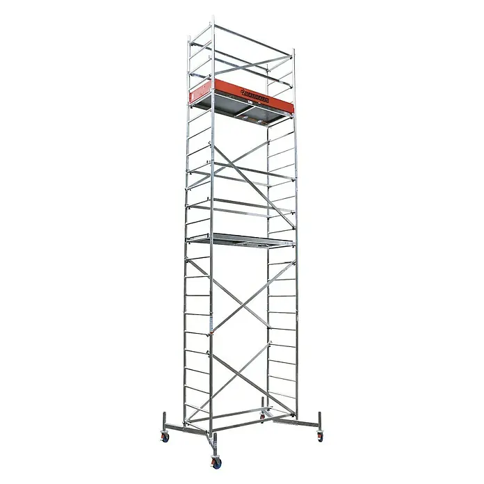 Krause ClimTec Gerüst-Set fahrbar mit Rollen - Arbeitshöhe: 7 m, Belastbarkeit Bühne: 180 kg, Bühnengröße: 0,9 m² - Linke Seitenansicht