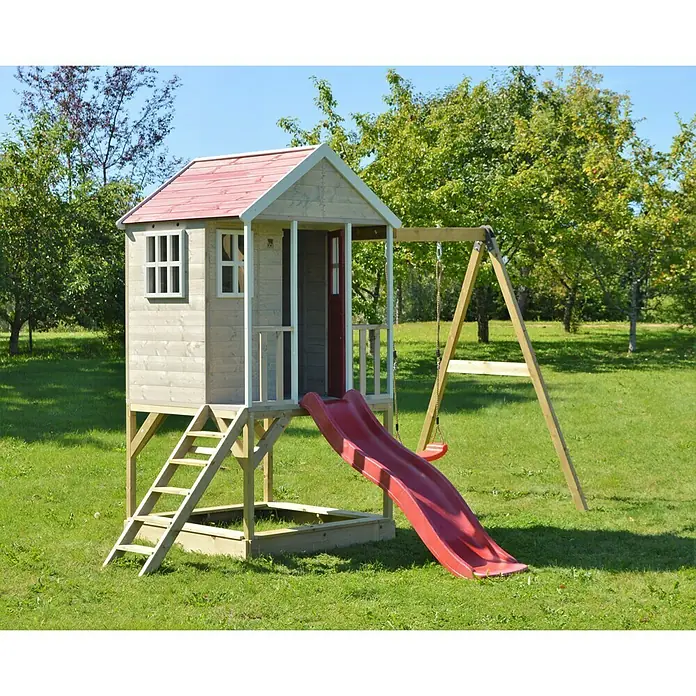 Wendi Toys Dječja kućica Frosch - 290 x 197 cm, Drvo, Prirodne-crvene boje