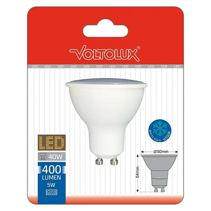 Voltolux Bombilla LED - 5 W, GU10, Color de luz: Blanco frío, No regulable, Reflector