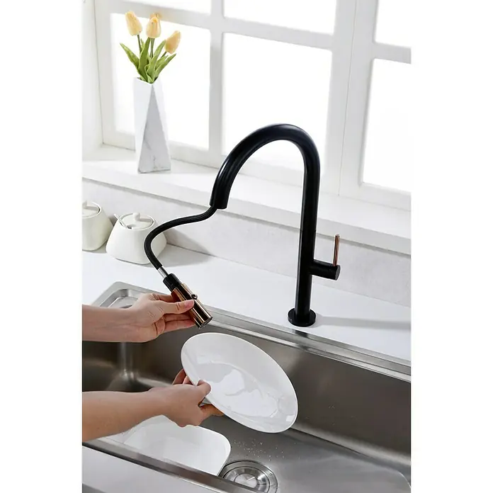 Imex Grifo de cocina Samoa - Negro/Oro rosa, Mate, Grifo extraíble