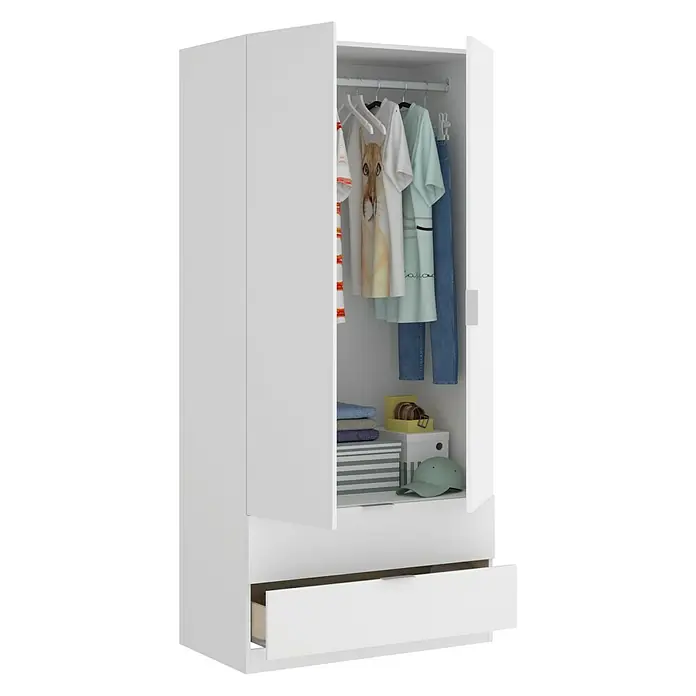 Armario para ropa Essen con cajones - L x An x Al: 52 x 81 x 184 cm, Blanco