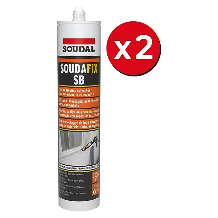 Soudal Adhesivo para montaje Soudafix SB Pack 2x1 - Blanco, Contenido: 2 x 300 ml