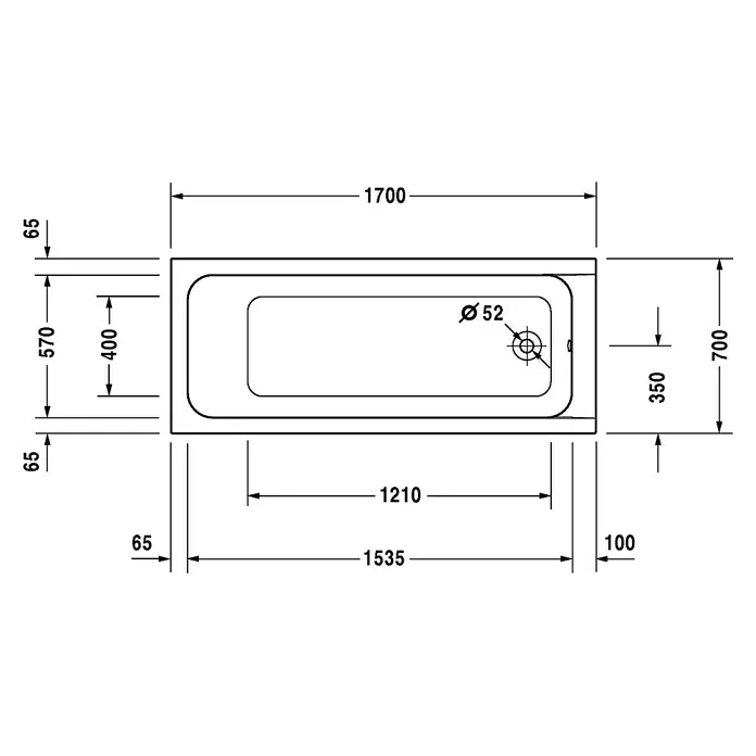 Duravit D-Code Badewanne - 170 x 70 cm, Ablauf: Fußende, Sanitäracryl, Weiß - Vorderansicht