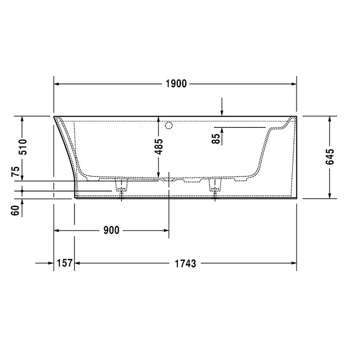 Duravit Cape Cod Badewanne - 190 x 90 cm, Raumecke Rechts, Mineralguss, Weiß - Vorderansicht