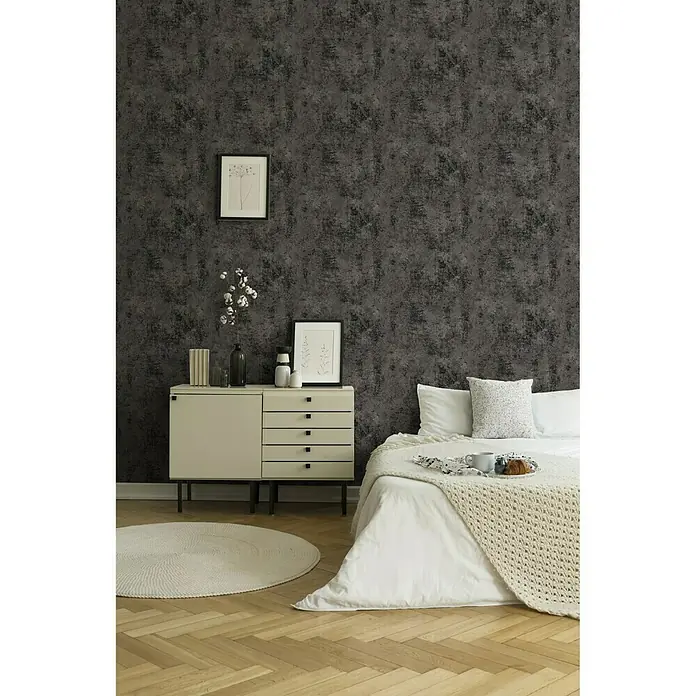 AS Creation New Walls Vliestapete - Anthrazit, Uni, 10,05 x 0,53 m - Stimmungsaufnahme
