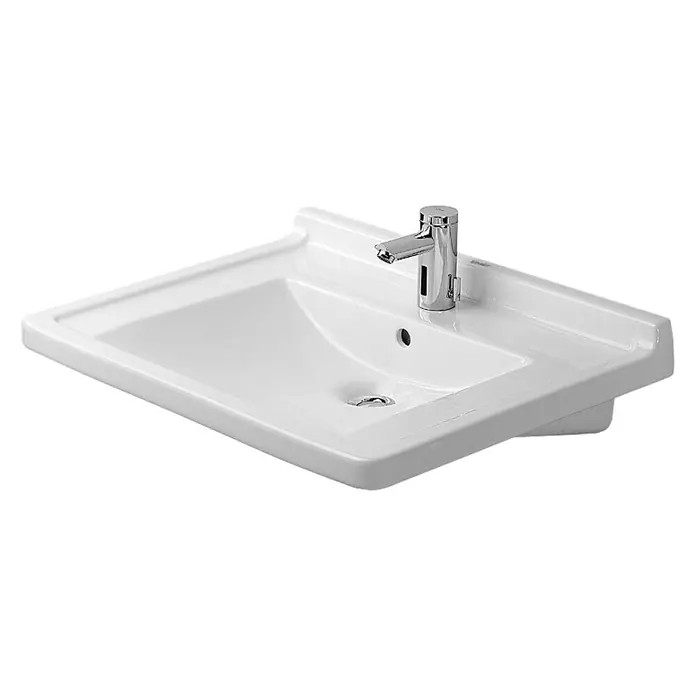 Duravit Starck 3 Waschtisch Vital - 70 x 54,5 cm, Mit schmutzabweisender Glasur, Hahnloch: Mitte, Mit Überlauf, Weiß - Vorderansicht