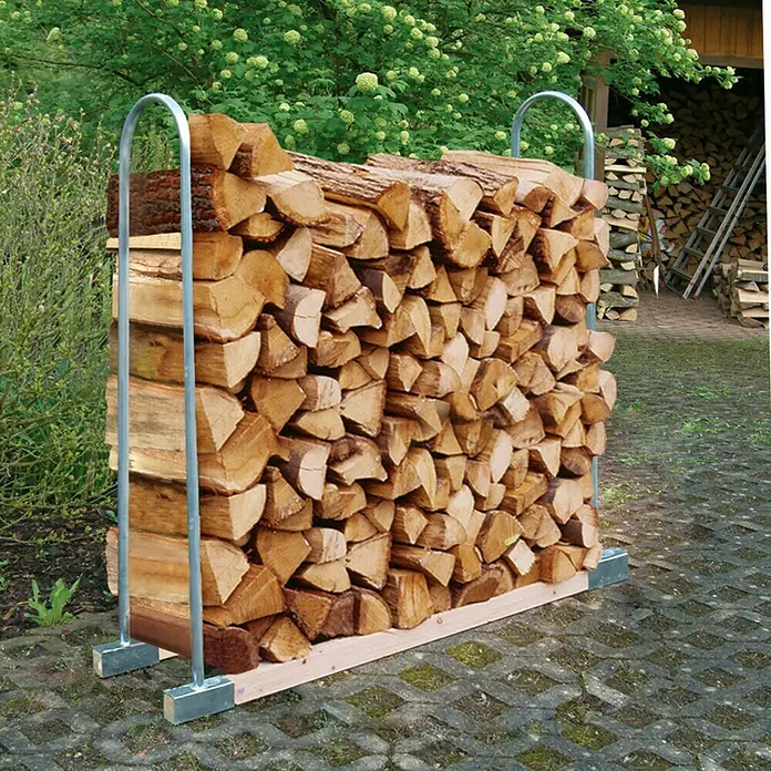 Stabilit Holzstapelhalter - Metall, Variable Abmessung, 1 Rohrbügel - Vorderansicht