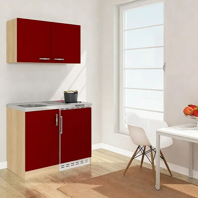 Respekta Miniküche MK100ESROSC - Breite: 100 cm, Mit Glaskeramikkochfeld, Rot