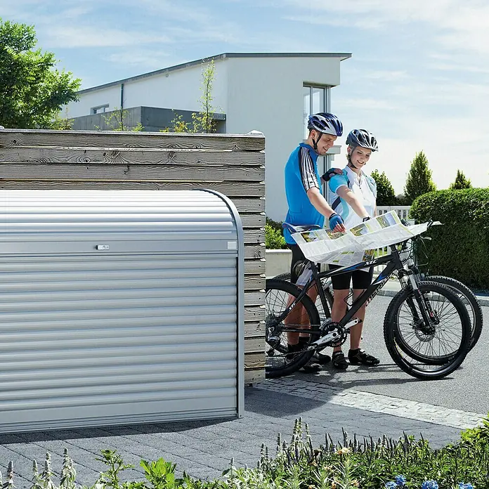 Biohort Garten-Aufbewahrungsbox StoreMax 160 - Silber Metallic, 163 x 78 x 120 cm, Stahl - Linke Seitenansicht