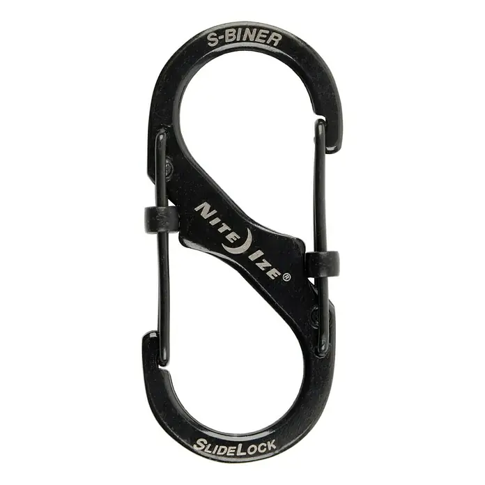Nite Ize Doppelkarabiner Slide Lock - 50 x 22 mm, Edelstahl, Schwarz, Zugfestigkeit: 4,5 kg - Vorderansicht