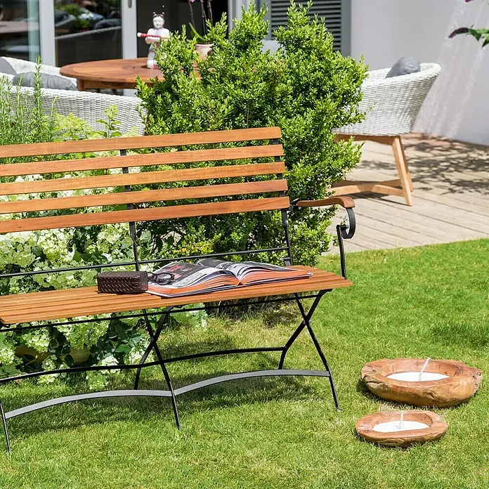 Sunfun Moni Sklopiva klupa - Duljina: 120 cm, Drvo akacije, Prirodno smeđe boje, Crne boje