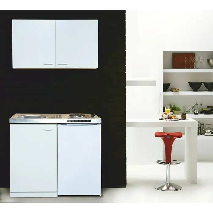 Respekta Miniküche MK100WOSC - 100 cm, Mit Glaskeramikkochfeld, Weiß