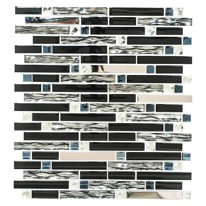 Mosaikfliese Crystal Mix - 29,8 x 33,8 cm, Schwarz, Glänzend