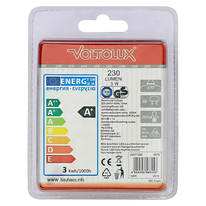 Voltolux LED žarulja - 3 W, G9, Topla bijela, 2 kom - Pogled sprijeda
